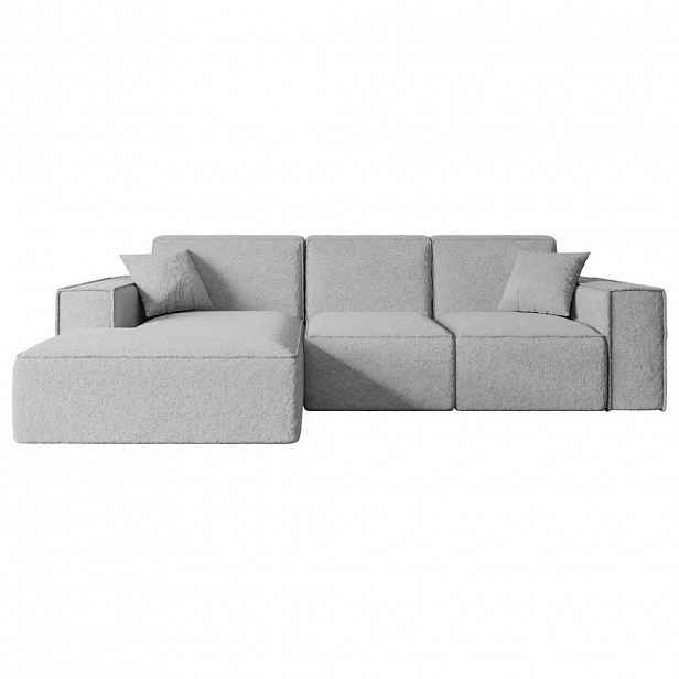 ALTDECOR ROHOVÁ SEDACÍ SOUPRAVA s otomanou vlevo SERRA-L – 266 × 169 × 80 cm, světle šedá buklé