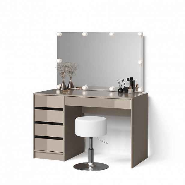 Livinity® MAKE-UP STŮL Imola Greige s osvětlením LED a stoličkou