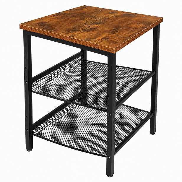 Noční Stolek Loft 40x40x55CM 2 Síťované Police Hnědý Černý Kovový Rám