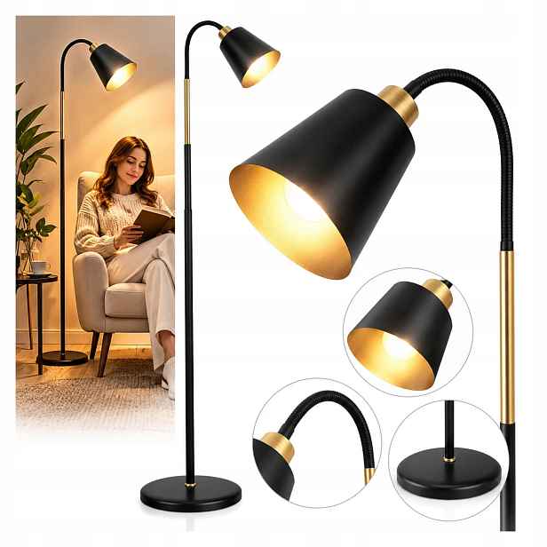 Stojací lampa do obývacího pokoje černá kovová E27 otočná 360 159 cm