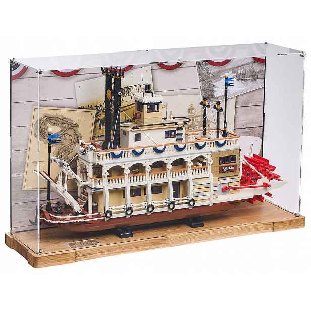 Vitrína Wood s pozadím Blacked Brick pro Lego 21356 Ideas – říční parník