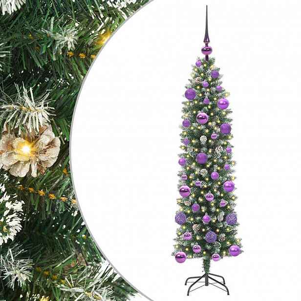 vidaXL Umělý štíhlý vánoční strom Zelená a bílá 120 cm