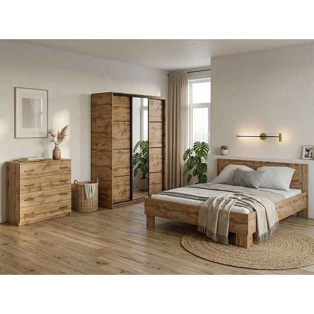 Ložnice NEJBY BARNABA PREMIUM 150K s postelí 160x200 cm s vyšším čelem, dub wotan