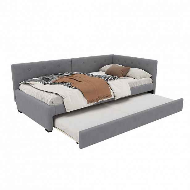 Redom POSTEL 90/200 cm s výsuvným přistýlkovým lůžkem, úsporný minimalistický design, Šedá