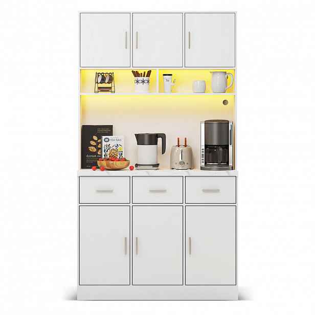 STILVORA KUCHYŇSKÁ SKŘÍŇ bílá s LED osvětlením a zásuvkami do kuchyně a jídelny, 100 × 40 × 180 cm