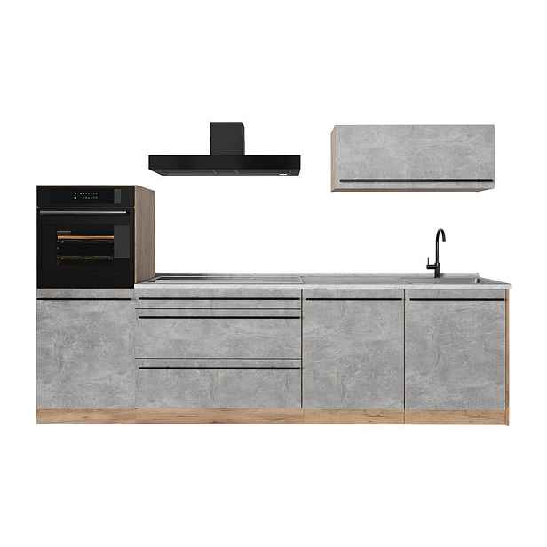 Vicco KUCHYŇSKÝ KOUT R-Line, Beton/Zlatý mocný dub, 280 cm pracovná doska Mramor