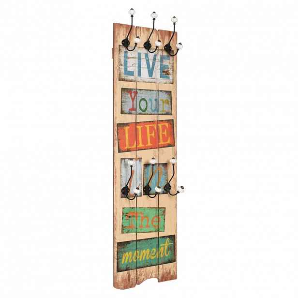vidaXL Nástěnný věšák na kabáty LIVE LIFE s 6 háčky 120 x 40 cm