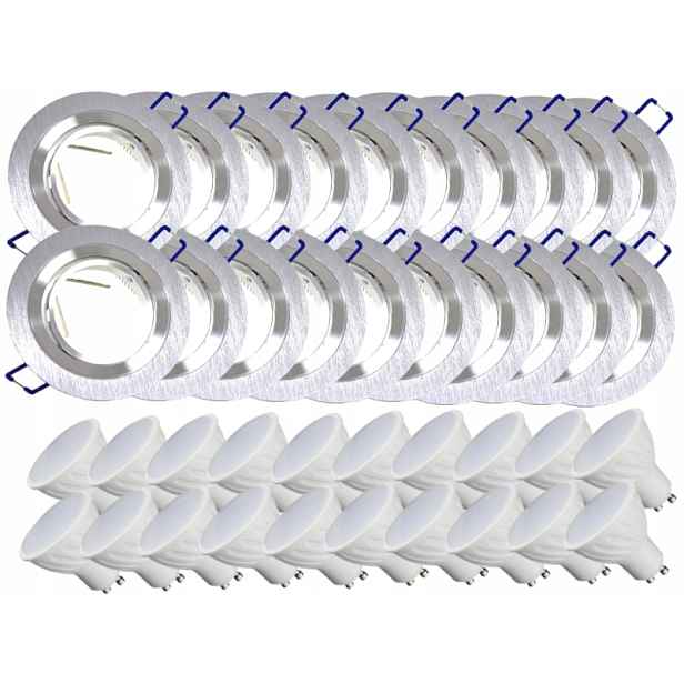 20 x Hliníková Lampa Stropní Svítidlo Inox Zapuštěné Led Žárovky 5W