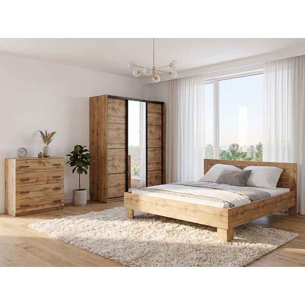 Ložnice NEJBY BARNABA PREMIUM 150K s postelí 180x200 cm s vyšším čelem, dub wotan