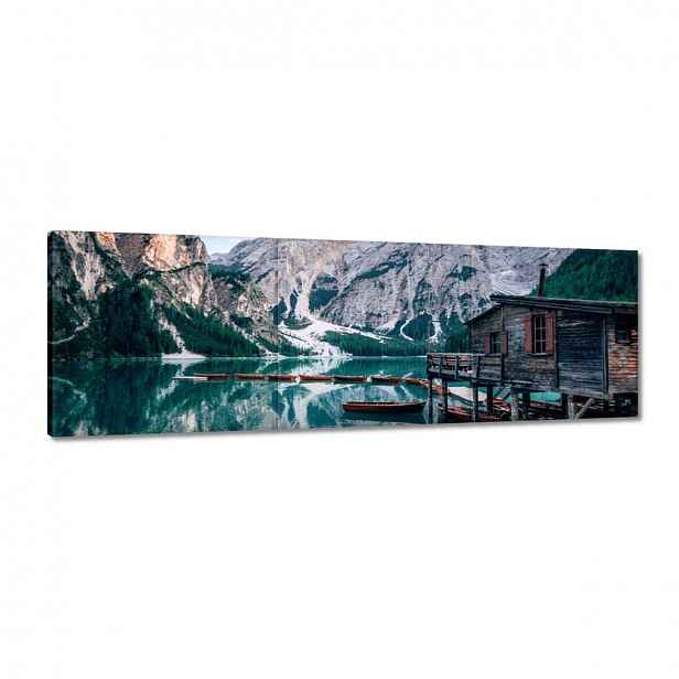 Obrazy 120x40 Horské jezero a chalupa