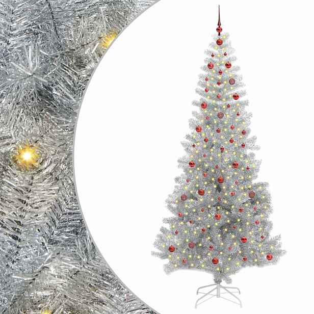 vidaXL Vánoční stromek s LED osvětlením Stříbrná 240 cm PET a ocel