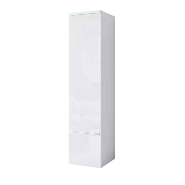 Vysoká skříňka do obývacího pokoje Vera bílý lesk (VRB00001+LED)