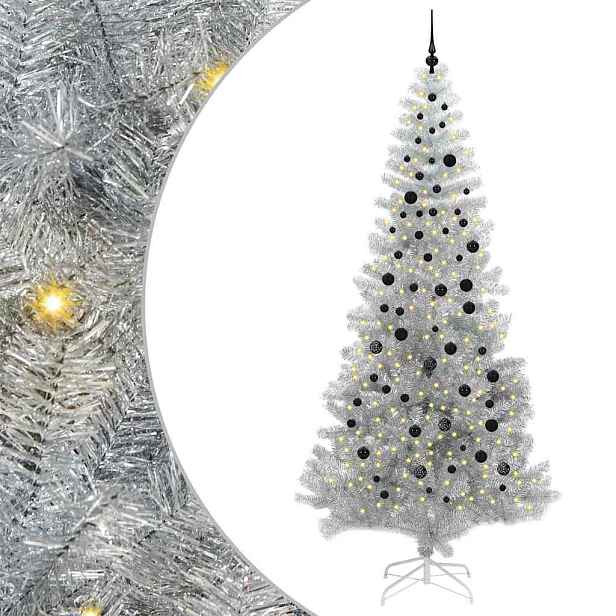 vidaXL Vánoční stromek s LED osvětlením Stříbrná 240 cm PET a ocel
