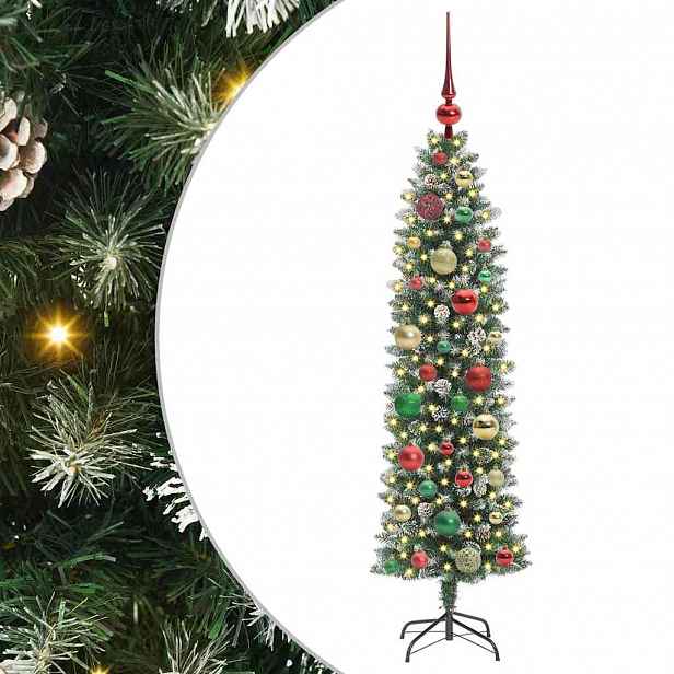 vidaXL Umělý štíhlý vánoční strom Zelená a bílá 120 cm