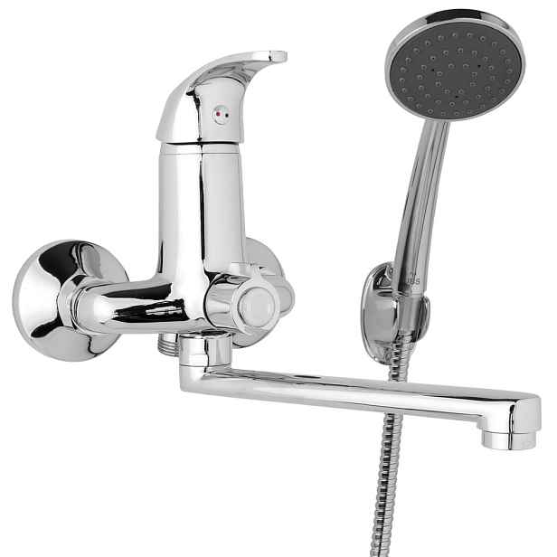 JB Sanitary SLIM A10 34 11 - Nástěnná umyvadlová a sprchová baterie 100 mm; otočný přepínač v těle; s příslušenstvím; ramínko 300 mm