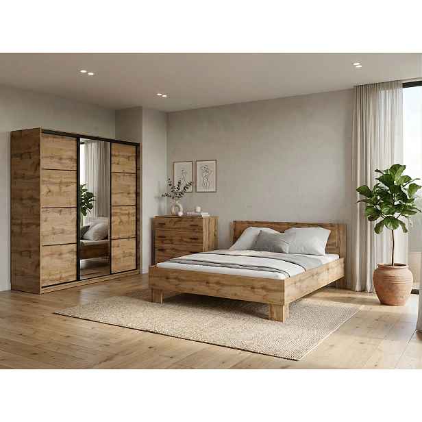 Ložnice NEJBY BARNABA PREMIUM 200K s postelí 160x200 cm s vyšším čelem, dub wotan