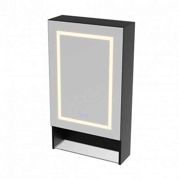 SHOPENTRA ZRCADLOVÁ skříňka černá 50x88cm se 3 barvami světla a úpravou proti zamlžování