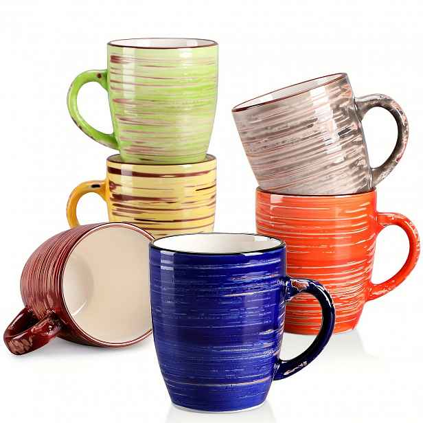 TEMU 6 ks Hrnek na kávu Multicolor Stoneware Ručně malované hrnky 390 ml Šálek na kávu na čaj, mléko, cappuccino