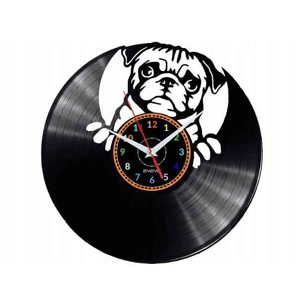Mops Dárek Originální dekorace do domu Hodiny z vinylové desky