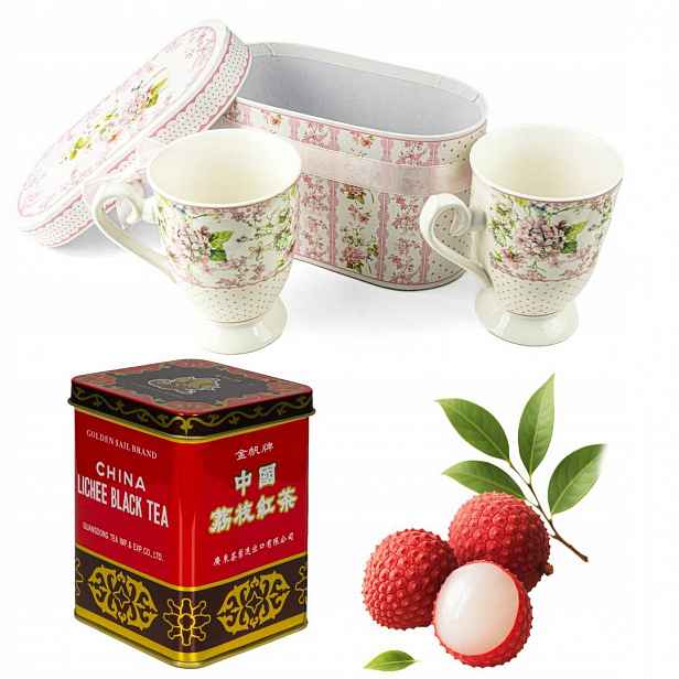 Dárková sada – 2 porcelánové hrnky čaj s liči