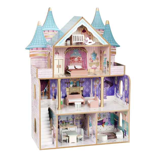 ECOTOYS Dřevěný domeček pro panenky Bella 70 cm vícebarevný