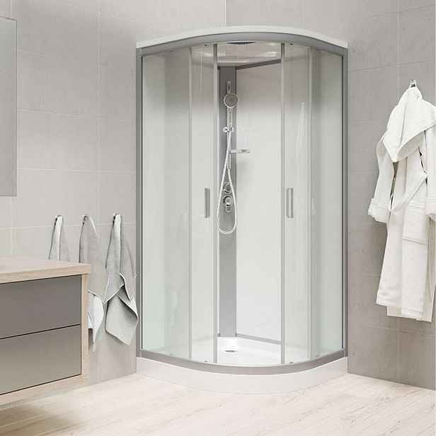 Mereo - Sprchový box 80x80 cm, se stříškou, satin/bílá/sklo Point CK35172KBSW