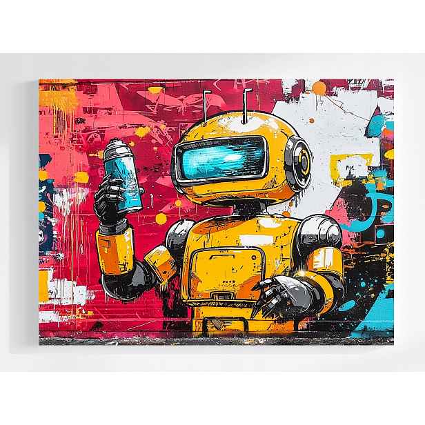 Obraz Na Plátně Canvas Stěna Graffiti Urban Street Art Robot Spray 80x60