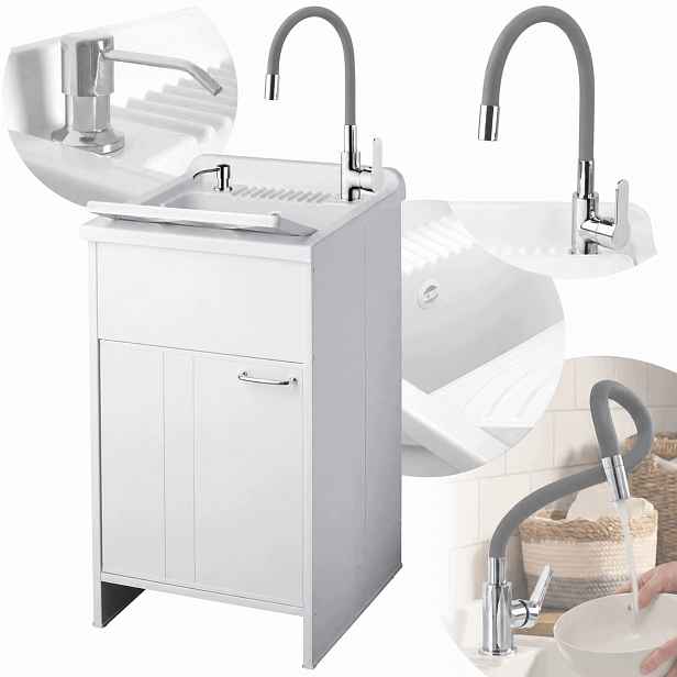 Technický Dřez Skříňka 45X50 Baterie Flexibilní Šedá Dávkovač Komora