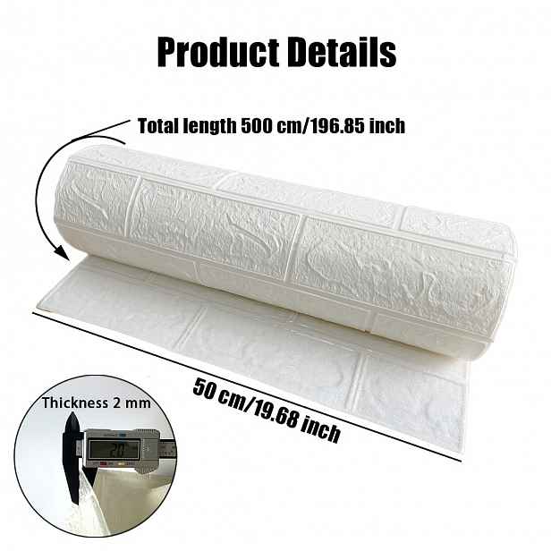 TEMU 1 role 50 cm x 500 cm bílé samolepicí 3D tapety s texturou imitace cihly, voděodolná tapeta do domácnosti, měkká polstrování, ochrana proti