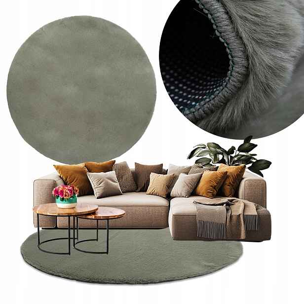 kulatý Koberec 100x100 zelený Fluffy moderní kruhový koberec pro mládež
