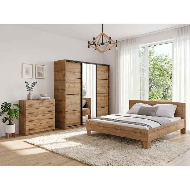 Ložnice NEJBY BARNABA PREMIUM 200K s postelí 180x200 cm s vyšším čelem, dub wotan