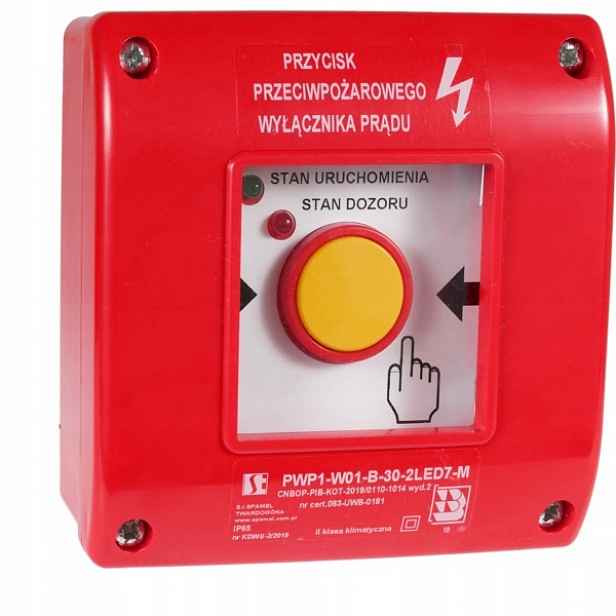 Ruční tlačítko protipožárního vypínače proudu PWP1 (1NO a 1NC)