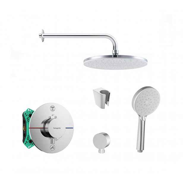 SANITINO - Sprchový set s termostatem a tělesem pod omítku Hansgrohe, příslušenství kielle, chrom SANI21HKK023