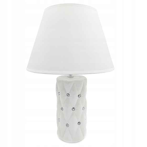 Noční Lampa Bílá S Krystaly, Prošívaná Stolní Lampička