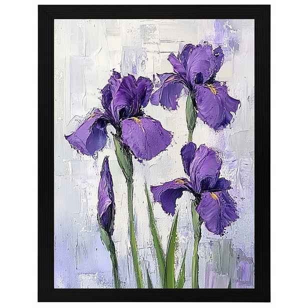 Plakát Rámeček Dřevo Olej Impasto Natura Zahrada Fialové Kosatce 60x80