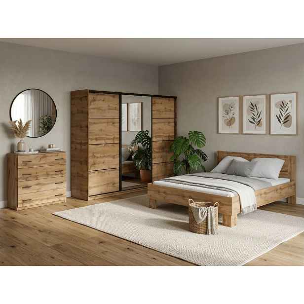 Ložnice NEJBY BARNABA PREMIUM 250K s postelí 160x200 cm s vyšším čelem, dub wotan