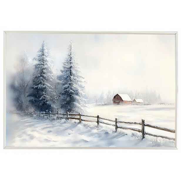 Plakát Rámeček Hliníkový Krajina Venko Zima Sníh Mraz Sněhové Zájezy Stromy 60x40