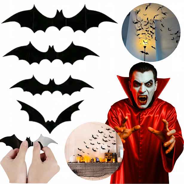 Samolepky Halloween Netopýři 3D Dekorace Ozdoba Černá Samolepící 5ks