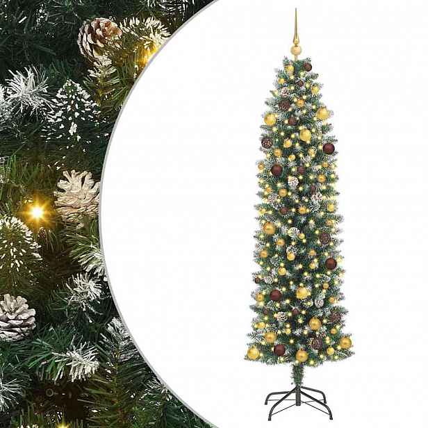 vidaXL Umělý štíhlý vánoční strom Zelená a bílá 210 cm