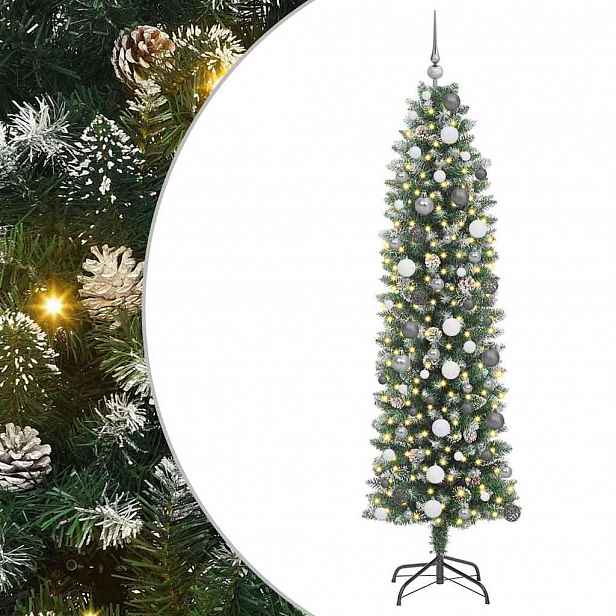 vidaXL Umělý štíhlý vánoční strom Zelená a bílá 210 cm