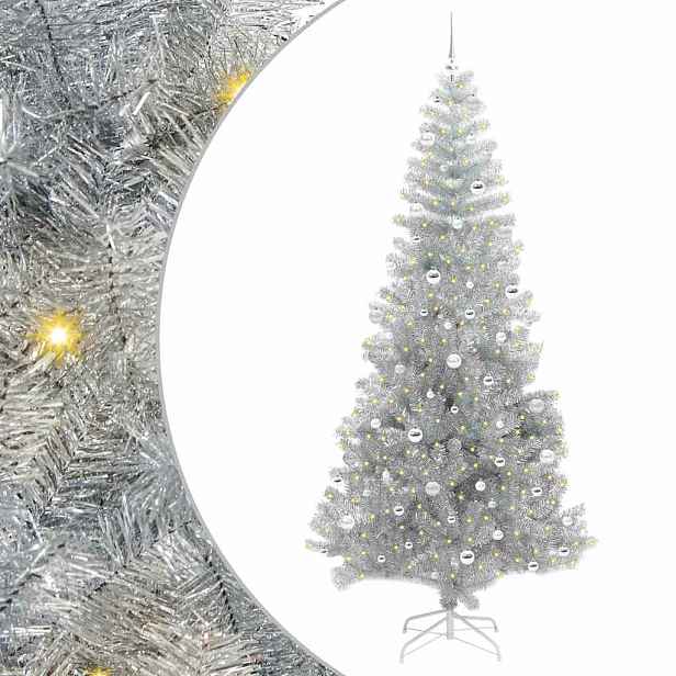 vidaXL Vánoční stromek s LED osvětlením Stříbrná 240 cm PET a ocel