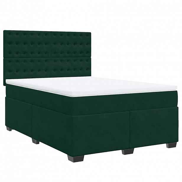 vidaXL Box spring postel s matrací tmavě zelená 140x190 cm samet