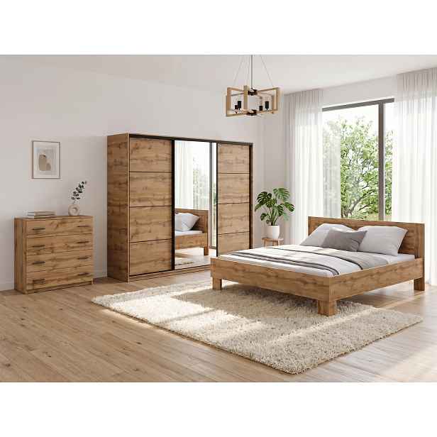 Ložnice NEJBY BARNABA PREMIUM 250K s postelí 180x200 cm s vyšším čelem, dub wotan