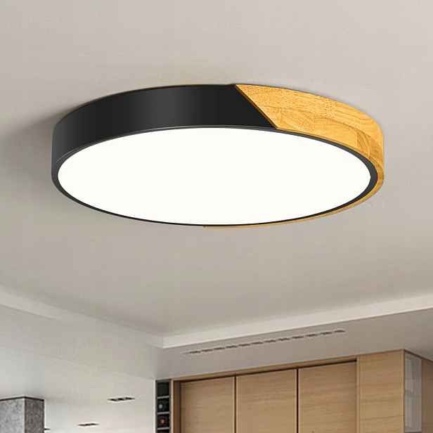 Qamra Moderní stropní svítidlo 40 cm Led 4000K dřevo, černá, kulatá
