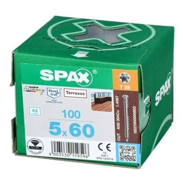 Spax Terasové vruty nerezové 5x60 mm 100 Ks Stříbro-Inox