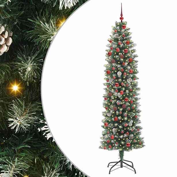 vidaXL Umělý štíhlý vánoční strom Zelená a bílá 210 cm