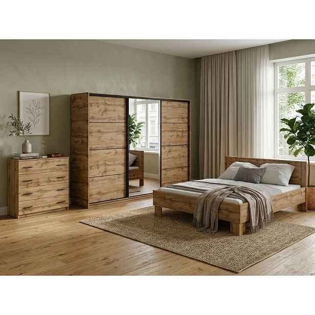 Ložnice NEJBY BARNABA PREMIUM 280K s postelí 160x200 cm s vyšším čelem, dub wotan