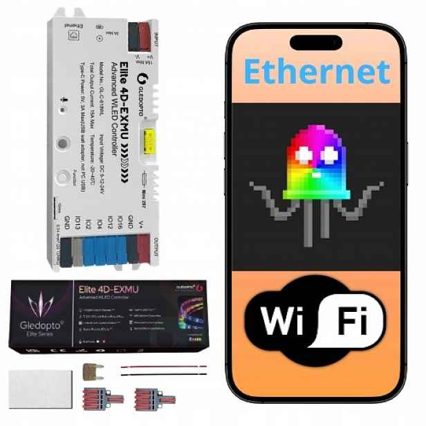 Ovladač pro adresovatelné pásky 4xDATA Led Wled Ethernet RJ45 WiFi Smart