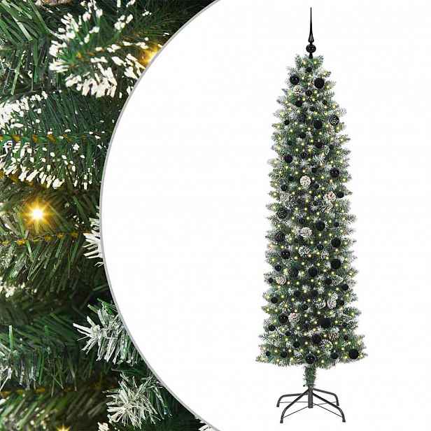 vidaXL Umělý štíhlý vánoční strom Zelená a bílá 210 cm
