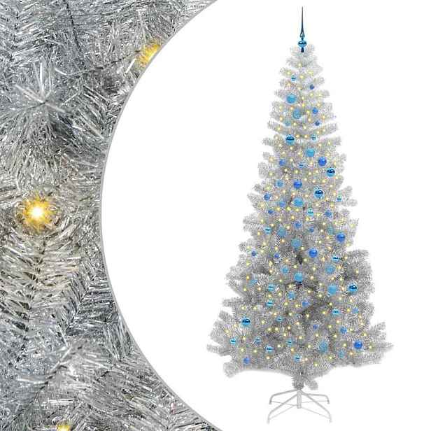 vidaXL Vánoční stromek s LED osvětlením Stříbrná 240 cm PET a ocel